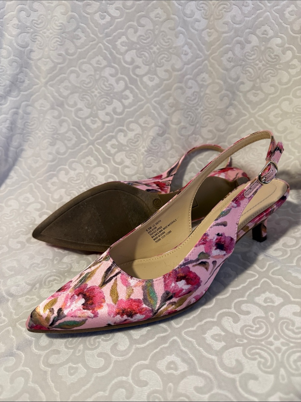 Liz Claiborne Pink Floral Slingback Kitten Heels